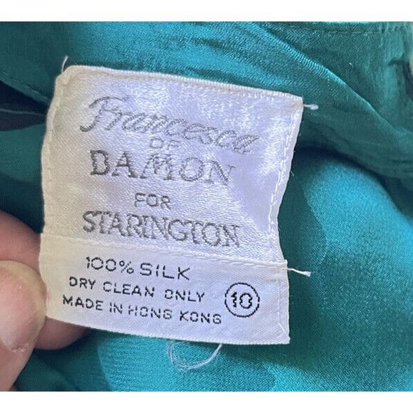 1980s Francesca Of Damon Starington Green Silk Floral Dress Long Sleeve Sz 10 - Picture 6 of 6